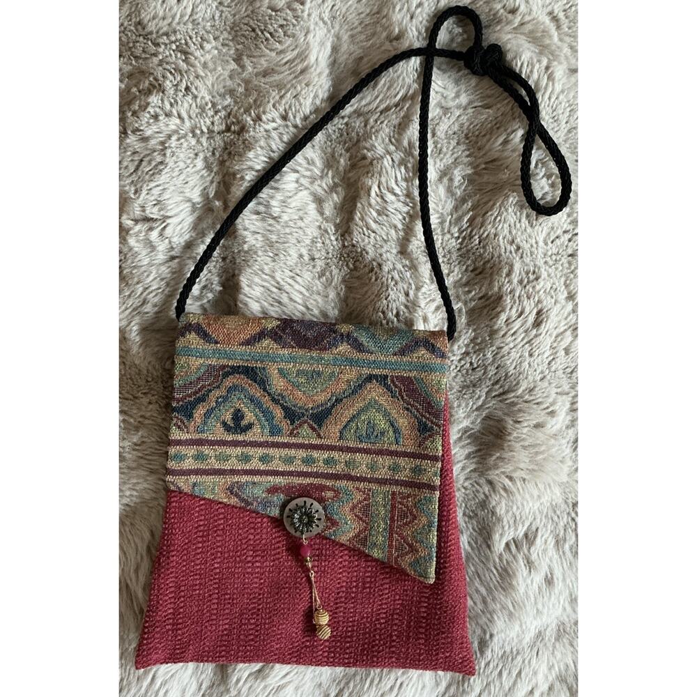 Boho Chic Handmade Tapestry Clutch Purse With Embellished Button Accent - Picture 3 of 8